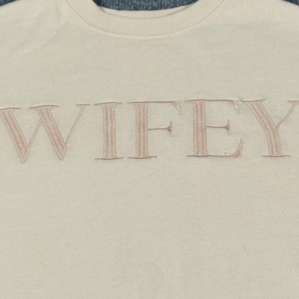 Embroidered Woman's Wifey Cream Pull Over Sweatshirt Bride Wedding Loungewear